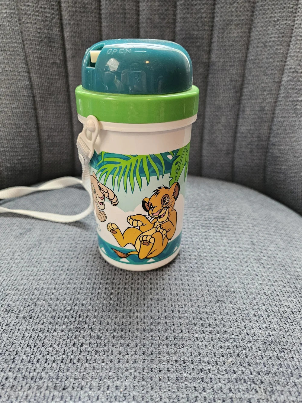 Vintage 90s Disney Lion King Canteen Water Bottle Straw Strap Aladdin Thermos